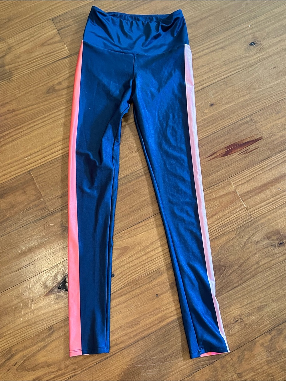 Goldsheep Navy Leggings with Pink Side Stripes